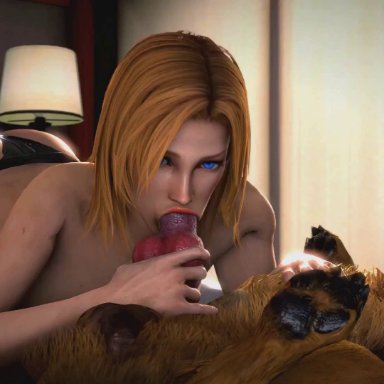 animal genitalia, animal penis, animated, ass, bestiality, black panties, blonde, blonde hair, dead or alive, dead or alive 5, deepthroat, doa, dog, evilaudio, fellatio