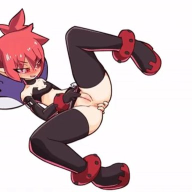 1girls, animated, animated gif, anus, arm gloves, ass, bare shoulders, belly, belt, blush, bottomless, clothed, collar, collarbone, etna