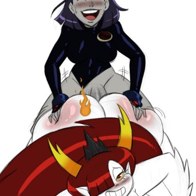 aeolus06, ass, ass grab, big ass, blush, body blush, breasts, colored, crossover, dc, doggy style, futa on female, futanari, grey skin, hekapoo