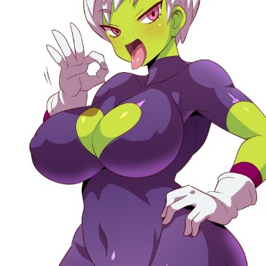 1girls, alien, belly, big breasts, blush, bodysuit, breasts, cheelai, cleavage, cleavage cutout, clothed, clothes, cutout, dragon ball, dragon ball super