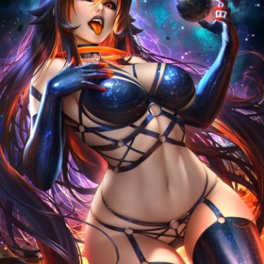 1girls, black hole, breasts, cleavage, female, female only, looking at viewer, m87 black hole, neoartcore, panties, solo, thighhighs