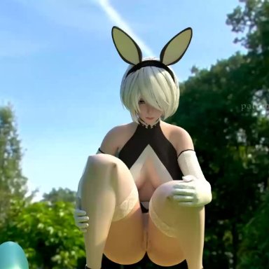 3d, animated, blender, bunny ears, easter, egg laying, eggs, Grand Cupido, grandcupido, moan, moaning, nier: automata, sound, tagme, webm