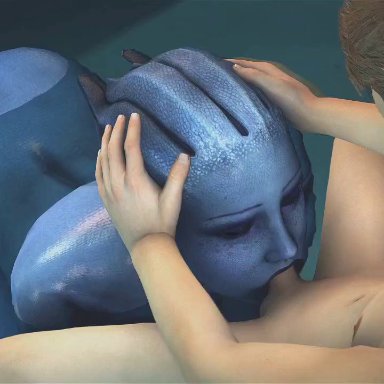 1boy, 1girl, 1girls, 1man, 3d, age difference, alien, alien girl, animated, asari, ass, bathtub, big ass, blowjob, blue hair