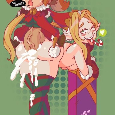 1futa, 1girls, ambitious elf jinx, anal, anal sex, animal ears, antlers, ass, bent over, big ass, big penis, blush, breasts, candy, candy cane