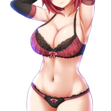 1girls, abs, armpits, arms up, bra, breasts, busty, cleavage, clothed, cow girl (goblin slayer), female, female only, goblin slayer, kazenokaze, large breasts