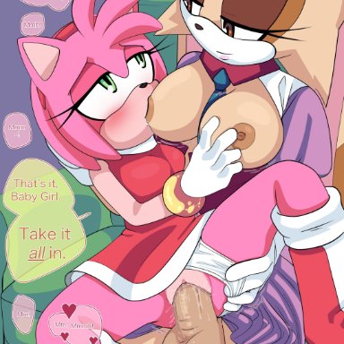 absurd res, amy rose, anthro, anthro on anthro, anthro penetrated, anthro penetrating, anthro penetrating anthro, balls, breast suck, breastfeeding, breasts, dickgirl, dickgirl penetrating, dickgirl/female, female