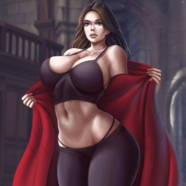 1girls, abs, armpits, ass, avengers, bare shoulders, beauty mark, belly, big breasts, blue eyes, breasts, brown hair, cleavage, clothed, clothing