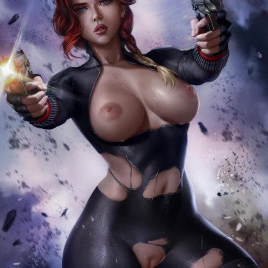 1girls, absurdres, areolae, avengers, black widow, breasts, female, female only, highres, logan cure, looking at viewer, marvel, nipples, pussy, solo