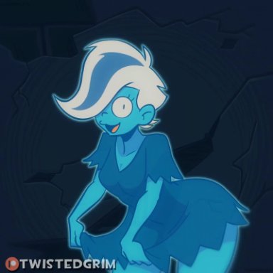 1girls, aged up, animated, blue skin, breasts, female, female only, flashing, ghost, ghoul school, nude, phantasma phantom, scooby-doo, smile, tagme