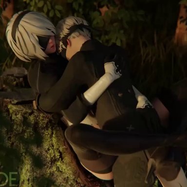 1boy, 1girls, 3d, animated, blender, comandorekin, female, leg lock, male, missionary, nier, nier: automata, no sound, sex, spread legs