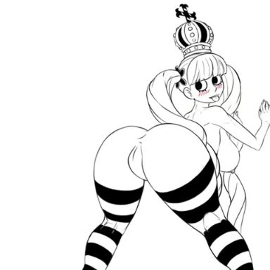 animated, anythinggoes, ass, ass clapping, big ass, nude, one piece, perona, pink hair, ponytails, pussy, tongue out