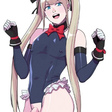 1boy, androgynous, bimbo, blonde hair, blue eyes, bow, bowtie, bunnysuit, choker, dead or alive, femboy, flaccid, foreskin, girly, highres