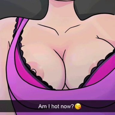 animated, breasts, brown hair, clothing, english text, female, female only, female solo, huge breasts, nipples, open mouth, photo, profannytea, rick and morty, solo