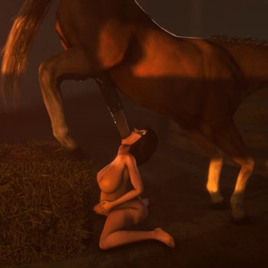 1animal, 3d, animated, barefoot, bestiality, big breasts, bioshock, bioshock infinite, cum belly, dangling testicles, deepthroat, elizabeth (bioshock infinite), face fucking, hay, horse