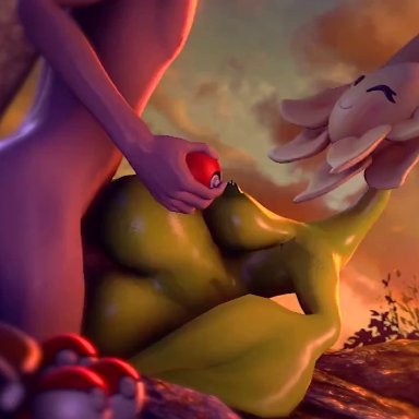 1boy, 1girls, 3d, adriandustred, anal, anal sex, animated, anthro, anthrofied, ass, big breasts, breasts, female, flower, holding