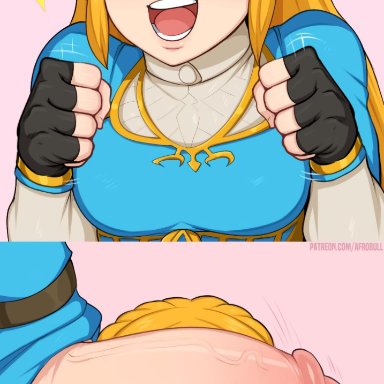 afrobull, blonde hair, blush, breath of the wild, green eyes, link, nintendo, open mouth, penis awe, princess zelda, tagme, the legend of zelda