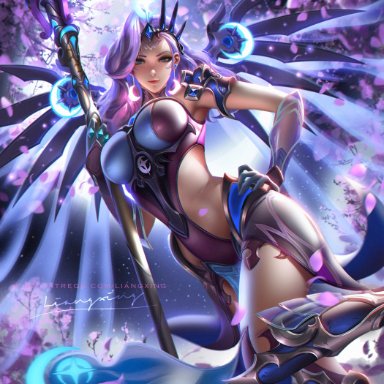 1girls, alternate costume, atlantic mercy, big breasts, breasts, cleavage, female, female only, large breasts, liang xing, looking at viewer, mercy, overwatch, solo