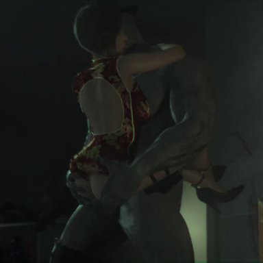 1monster, 3d, ada wong, animated, ass, ass grab, black hair, capcom, chinese dress, dress, female, high heels, irispoplar, leg lock, male