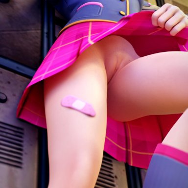 3d, academy d.va, blender, brown hair, d.va, female, glasses, Kitty's Smut, kittyssmut, legs, overwatch, pussy, school uniform, skirt, skirt pull