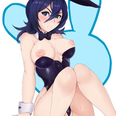 1girls, areolae, bleach, breasts, bunny ears, bunny girl, bunnysuit, female, female only, fleet-foot, kuchiki rukia, looking at viewer, nipples, pussy, solo