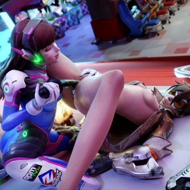 2girls, 3d, areolae, blender, breasts, d.va, dildo, female, female only, fireboxstudio, hanamura (map), nipples, overwatch, pachimari, penetration