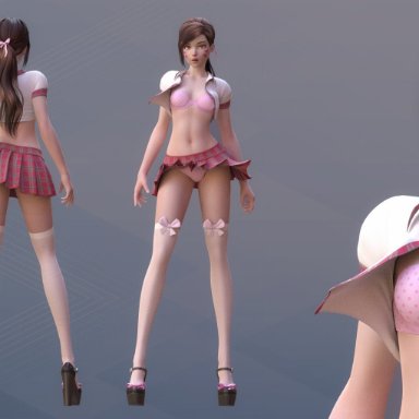 1girls, 3d, ass, breasts, cleavage, d.va, female, female only, hydrafxx, overwatch, panties, school uniform, skirt, solo, thighhighs