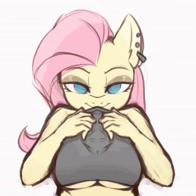 angrylittlerodent, animated, anthro, breasts out, female, fluttershy (mlp), goth, my little pony