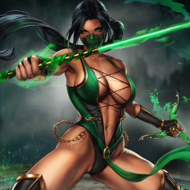 1girls, big breasts, breasts, cleavage, dandon fuga, female, female only, jade (mortal kombat), large breasts, looking at viewer, mortal kombat, solo