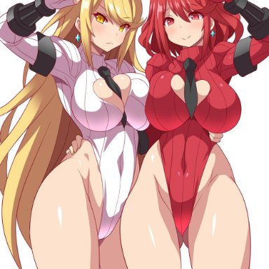 2girls, alternate costume, bangs, black clothes, blonde hair, breasts, cammy white, cammy white (cosplay), cleavage, cleavage cutout, cosplay, curvy, earrings, eyes visible through hair, fingerless gloves