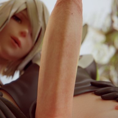 1girls, 3d, balls, blender, dickgirl, erection, female, futanari, looking at viewer, nier, nier: automata, penis, strapy, taker pov, testicles