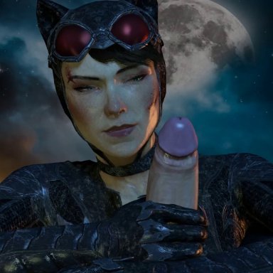 3d, animated, batman (series), batman: arkham knight, bodysuit, catwoman, clothed, dc, dc comics, female, goggles, handjob, male, no sound, penis