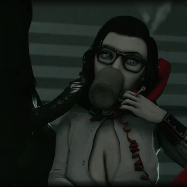 animated, bioshock, bioshock infinite, blowjob, burial at sea, coffee, cum in mouth, dark-skinned male, distracted, elizabeth, interracial, oral, oral creampie, oral sex, phone