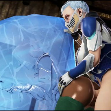 1futa, 1girls, 3d, animated, ass, dark skin, dark-skinned female, dentol, dickgirl, erection, frost (mortal kombat), futa on female, futanari, interracial, jade (mortal kombat)