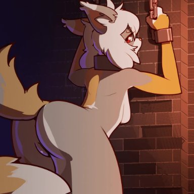 2019, animated, anthro, anus, arcanis, biped, bondage, bound, breasts, brown fur, detailed background, dipstick tail, domestic cat, eto ya, felid