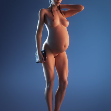 1girls, 3d, areolae, breasts, dokkaebi, female, female only, grace nam, looking at viewer, nipples, nude, pregnant, rainbow six siege, solo, vgerotica