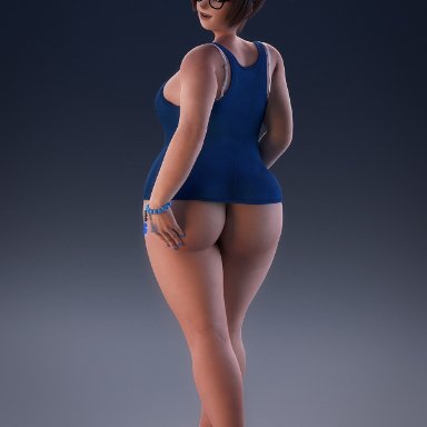 1girls, 3d, ass, autodesk maya, big ass, blender, bottomless, female, female only, glasses, looking at viewer, looking back, mei (overwatch), overwatch, solo