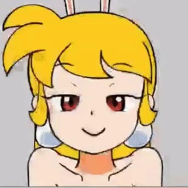 akane (parodius), animated, anus, ass, ass shake, blonde hair, bouncing breasts, bunny ears, bunnysuit, bunnysuit aside, closed eyes, drooling, earrings, eyebrows, eyebrows visible through hair