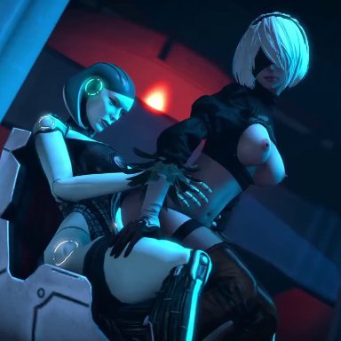 1futa, 1girls, 3d, animated, areolae, balls, breasts, dickgirl, edi, erection, from behind, futa on female, futanari, long video, mass effect