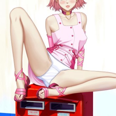 animated, blush, headband, jojo's bizarre adventure, legendarysoulii, mailbox, nude, pink hair, spread legs, sugimoto reimi