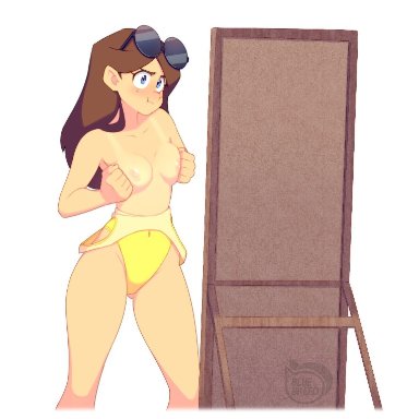 aged up, bikini tan, bluebreed, breasts, gravity falls, mabel pines, mirror, one-piece swimsuit, squeezing breast, sunglasses, tanline, thighs, topless, yellow swimsuit