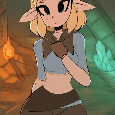 :3, animated, blonde hair, blue eyes, breasts, breath of the wild, civibes, dialogue, female, flashing, frame by frame, hair, humanoid, humanoid pointy ears, hylian