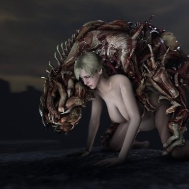 1monster, 3d, all fours, animated, big breasts, blonde hair, bouncing breasts, derek clifford simmons (resident evil 6), female on feral, johndoe1970, looking at viewer, male on top, monster, nipples, no sound