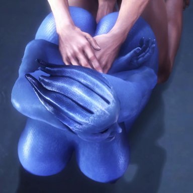 1boy, 1girls, 3d, animated, areolae, asari, ass, big breasts, bouncing breasts, breasts, female, from behind, large breasts, liara t'soni, male