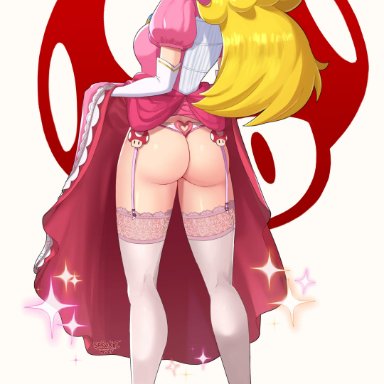 1girls, absurdres, amiibo, ass, big ass, blonde hair, dress, dress lift, female, female only, hair, long hair, nintendo, panties, princess