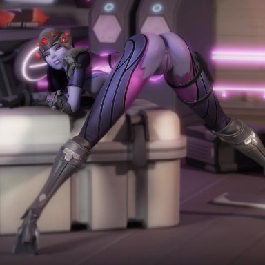 1girls, 3d, anus, ass, female, female only, looking at viewer, looking back, overwatch, presenting, presenting hindquarters, pussy, torn clothes, widowmaker, xordel