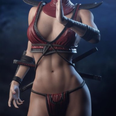 1girls, 3d, abs, blender, breasts, female, female only, looking at viewer, mortal kombat, mortal kombat 11, shizzyzzzzzz, skarlet, solo