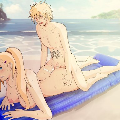 ass, ass grab, beach, big breasts, blonde hair, cum in ass, indrockz, ino yamanaka, naruto, naruto shippuden, pronebone, smile, sweat, tagme, thick ass