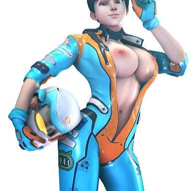 1girls, 3d, areolae, batesz, breasts, female, female only, looking at viewer, nipples, overwatch, solo, source filmmaker, tracer