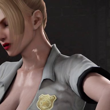 1boy, 1girls, 3d, animated, ass, big breasts, blonde hair, blue eyes, breasts, cleavage, cowgirl position, dead or alive, erection, female, gun