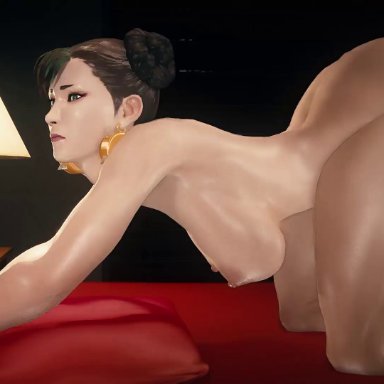 1boy, 1girls, all fours, animated, areolae, bbc, big breasts, bouncing breasts, breasts, chun-li, dark skin, dark-skinned male, doggy style, earrings, female